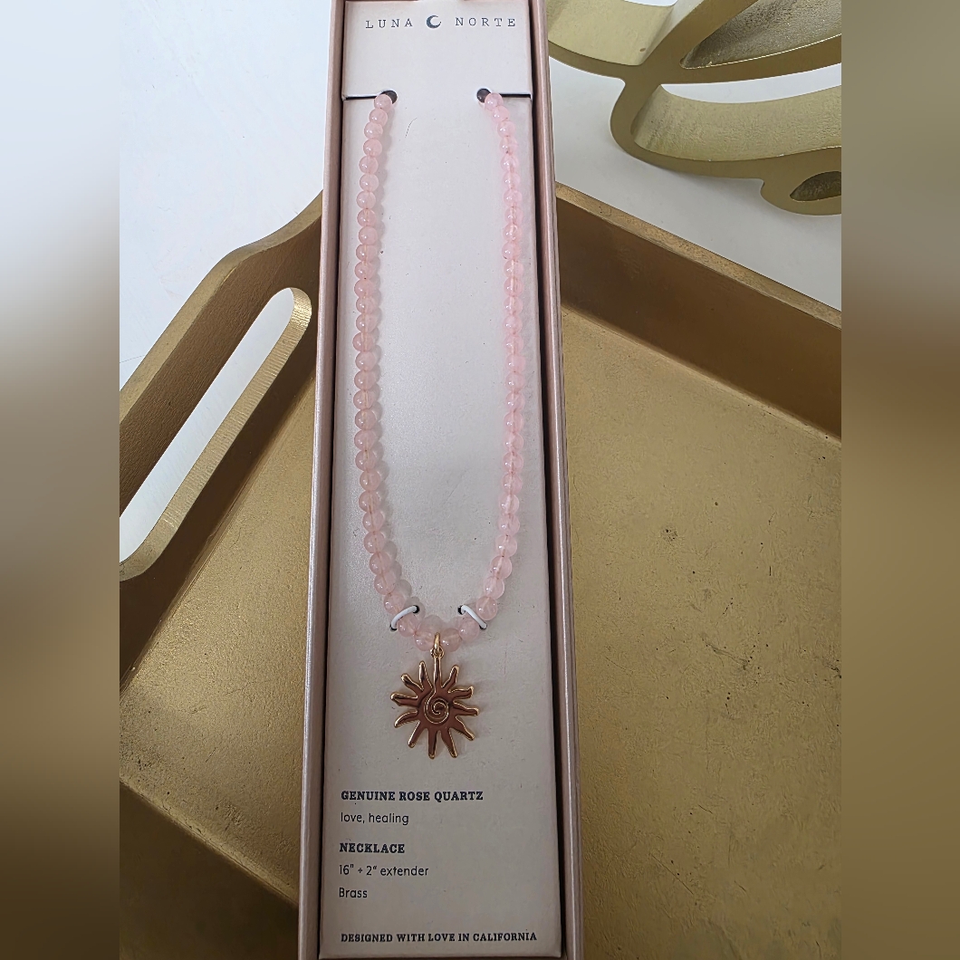 Luna Nortegenuine Rose Quartz Sun Pendant Necklace - Pink 25$